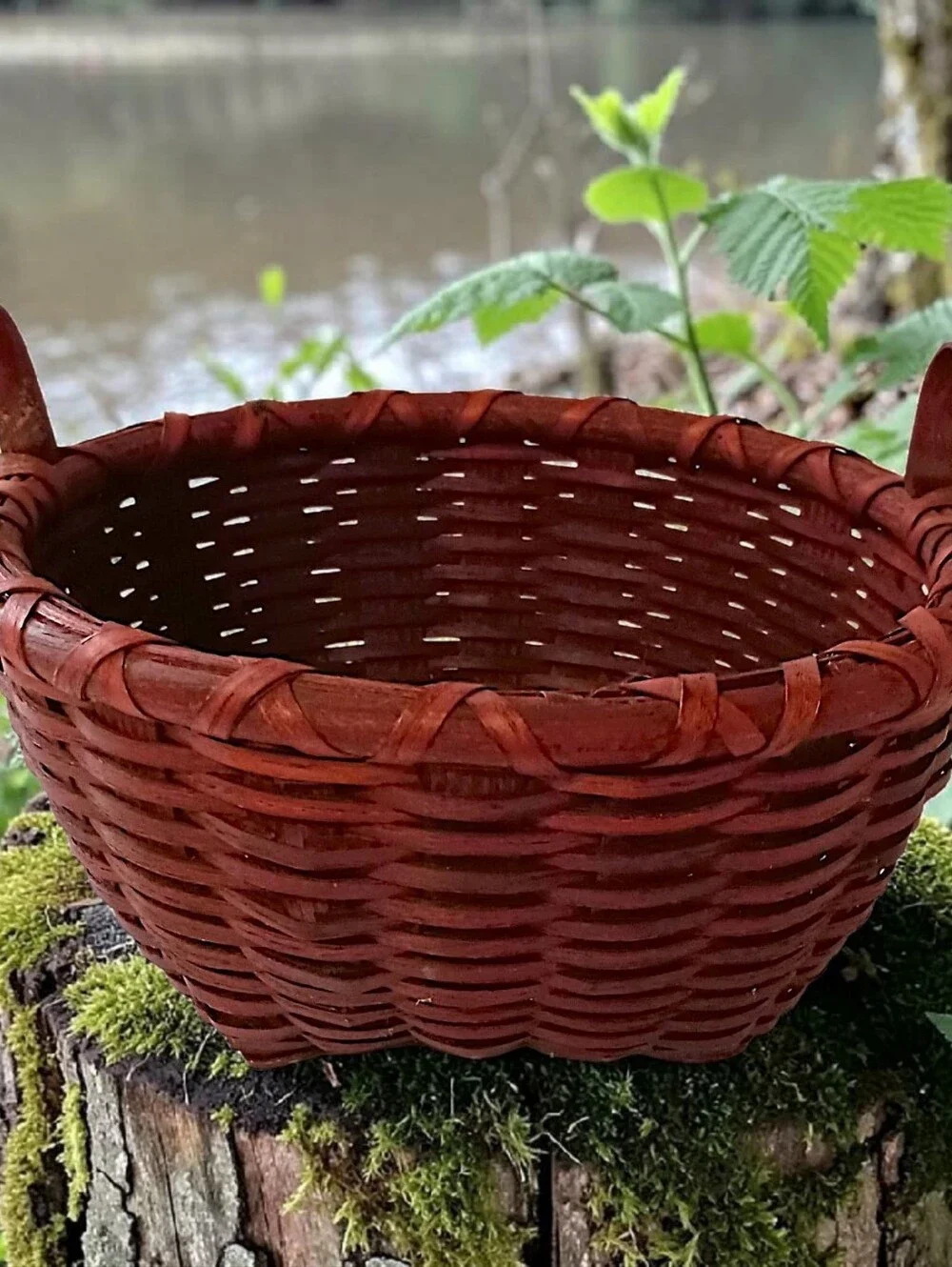 Basketville Handmade Basket Handles Rustic Primitive‎ Woven Reed Slats Vintage